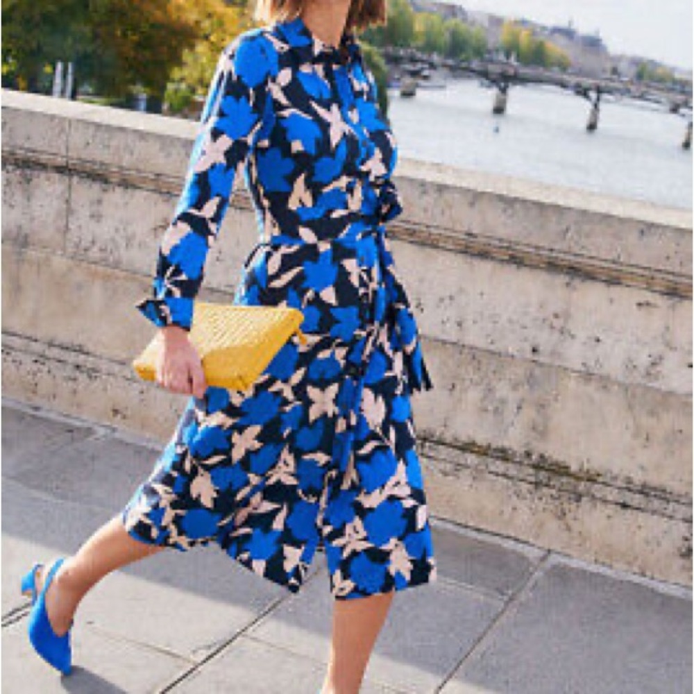 Boden Blue and White Floral Midi Dress